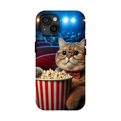 Cat at Cinema Moviegoer with Popcorn