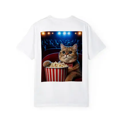 Cat at Cinema Moviegoer with Popcorn