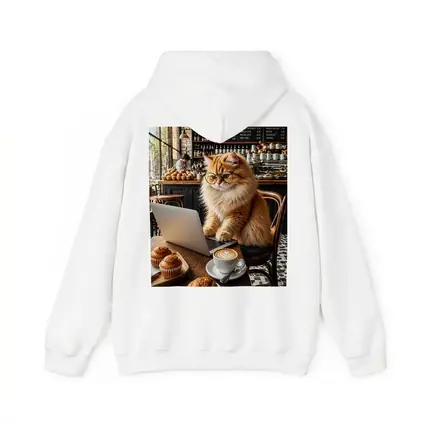 Persian Cat Glasses Working Laptop Coffee Shop