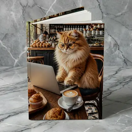 Persian Cat Glasses Working Laptop Coffee Shop