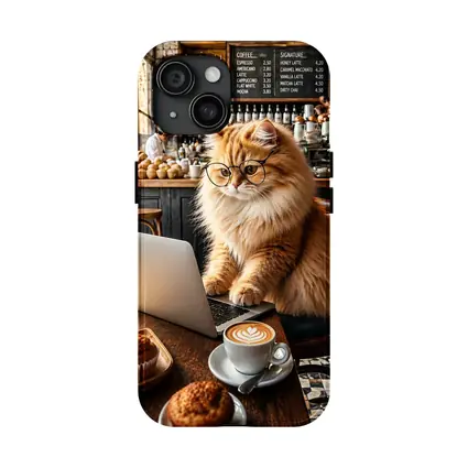 Persian Cat Glasses Working Laptop Coffee Shop