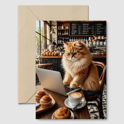 Persian Cat Glasses Working Laptop Coffee Shop