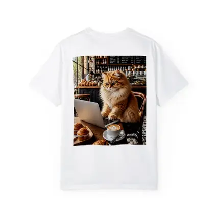Persian Cat Glasses Working Laptop Coffee Shop