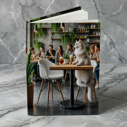 White Cat Relaxing in Modern Cafe