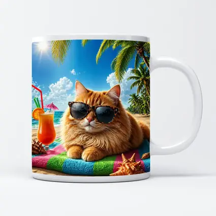 Orange Cat Sunglasses Relaxing Tropical Beach Summer