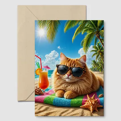 Orange Cat Sunglasses Relaxing Tropical Beach Summer