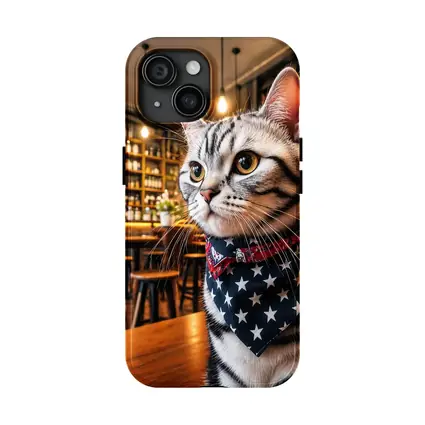 American Shorthair Cat Wearing Stars Bandana Cafe