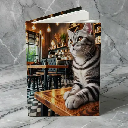 American Shorthair Cat Sitting In Cafe