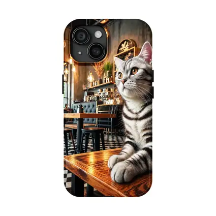 American Shorthair Cat Sitting In Cafe