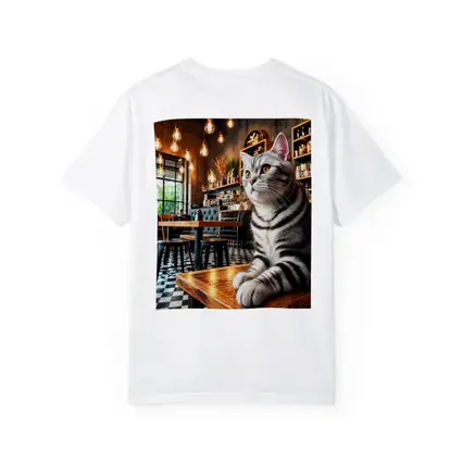 American Shorthair Cat Sitting In Cafe
