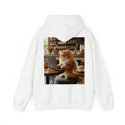 Persian Cat Working Laptop Cozy Cafe