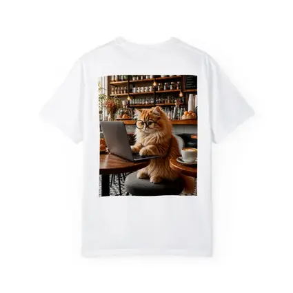 Persian Cat Working Laptop Cozy Cafe