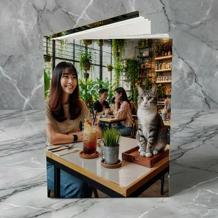 Cat Sitting in Green Plant Filled Cafe