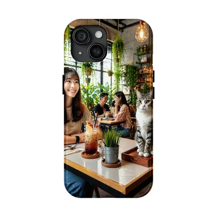 Cat Sitting in Green Plant Filled Cafe