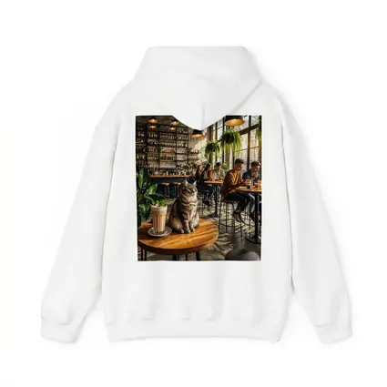 Tabby Cat Sitting In Cozy Industrial Cafe