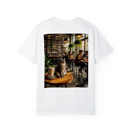 Tabby Cat Sitting In Cozy Industrial Cafe