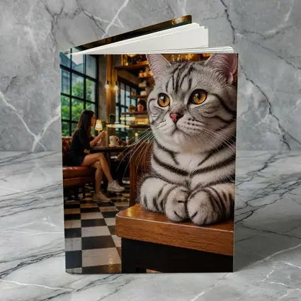 American Shorthair Cat Relaxing In Cafe