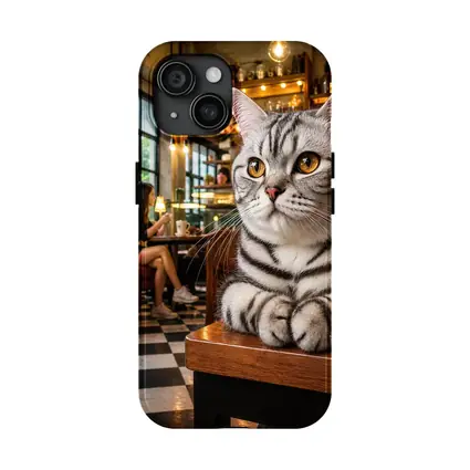 American Shorthair Cat Relaxing In Cafe