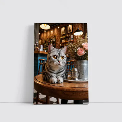 American Shorthair Cat Cozy Cafe Interior