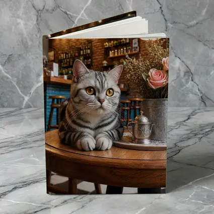 American Shorthair Cat Cozy Cafe Interior