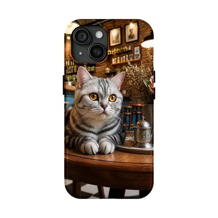 American Shorthair Cat Cozy Cafe Interior