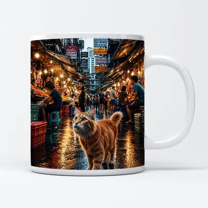 Orange Cat Bangkok Night Market Street