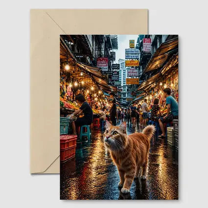 Orange Cat Bangkok Night Market Street