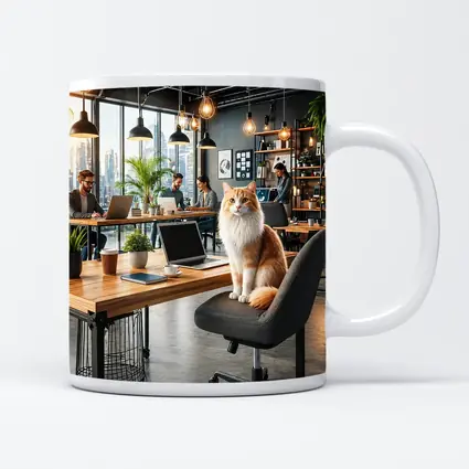 Orange Cat Sitting In Modern Office
