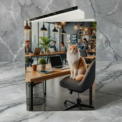Orange Cat Sitting In Modern Office