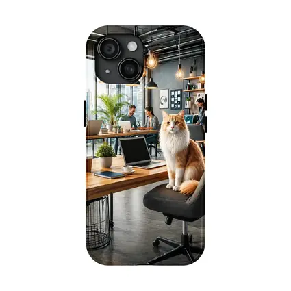Orange Cat Sitting In Modern Office