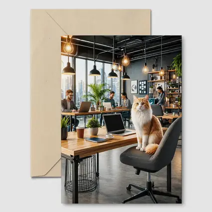 Orange Cat Sitting In Modern Office