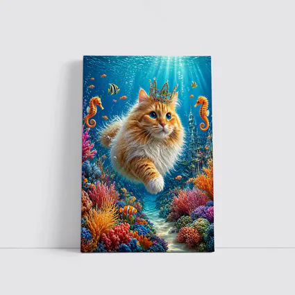 Orange Cat Crown Underwater Ocean Fantasy
