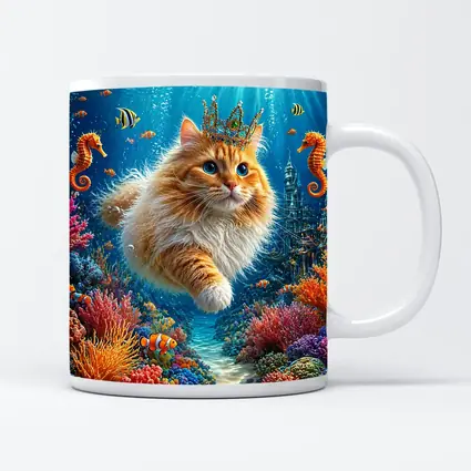 Orange Cat Crown Underwater Ocean Fantasy