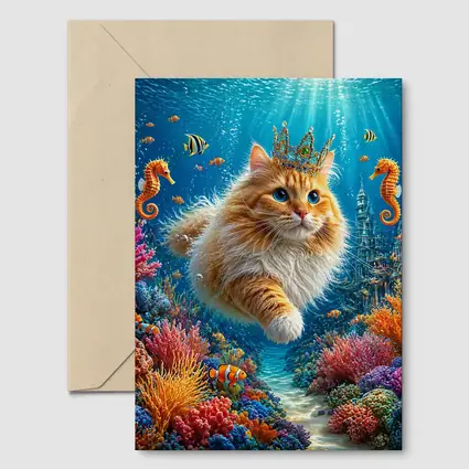 Orange Cat Crown Underwater Ocean Fantasy