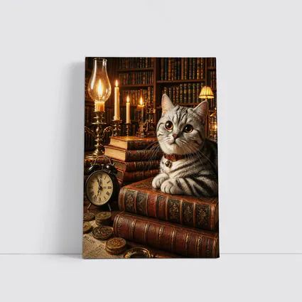 American Shorthair Cat Vintage Library Candlelight