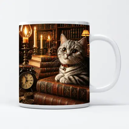 American Shorthair Cat Vintage Library Candlelight