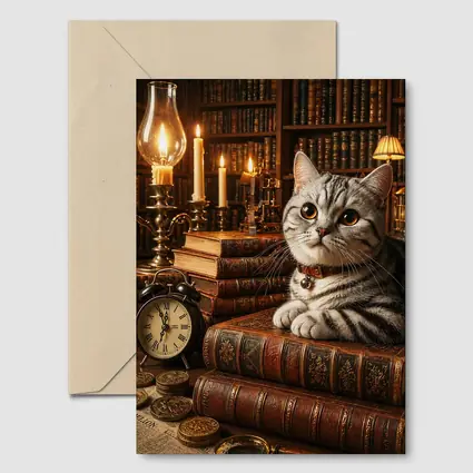 American Shorthair Cat Vintage Library Candlelight