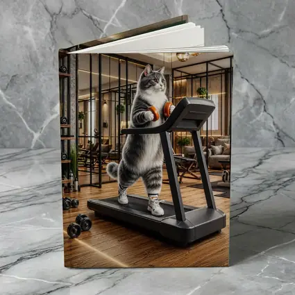 Gray Cat on Treadmill in Gym