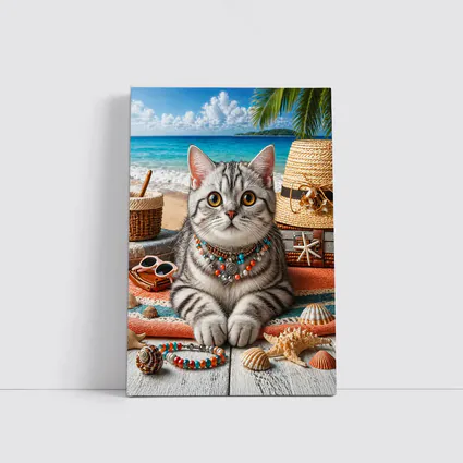 American Shorthair Cat Beach Summer Scene