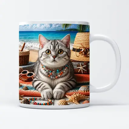 American Shorthair Cat Beach Summer Scene