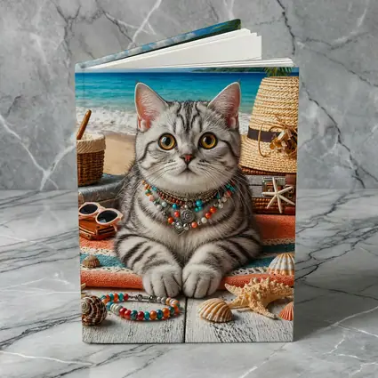 American Shorthair Cat Beach Summer Scene