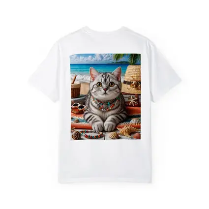 American Shorthair Cat Beach Summer Scene
