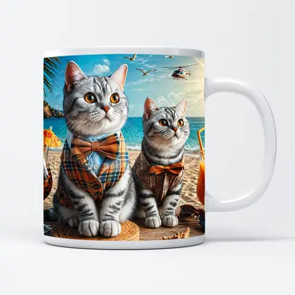 American Shorthair Cats Dressed Beach Scene