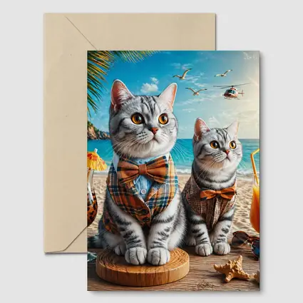 American Shorthair Cats Dressed Beach Scene