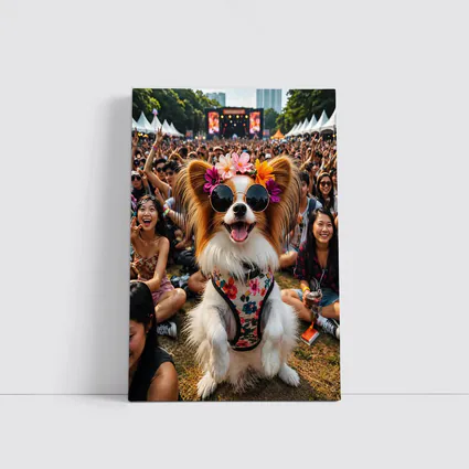Papillon Dog Sunglasses Flowers Music Festival Crowd