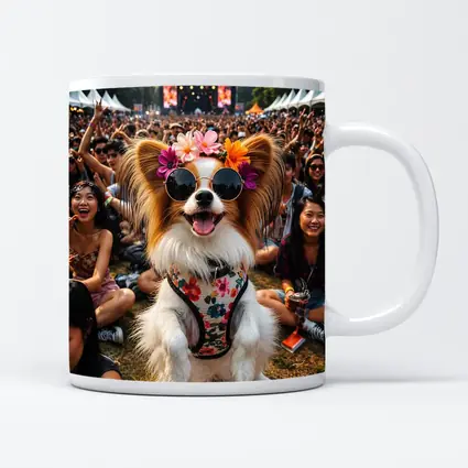 Papillon Dog Sunglasses Flowers Music Festival Crowd