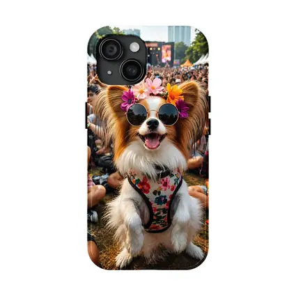 Papillon Dog Sunglasses Flowers Music Festival Crowd
