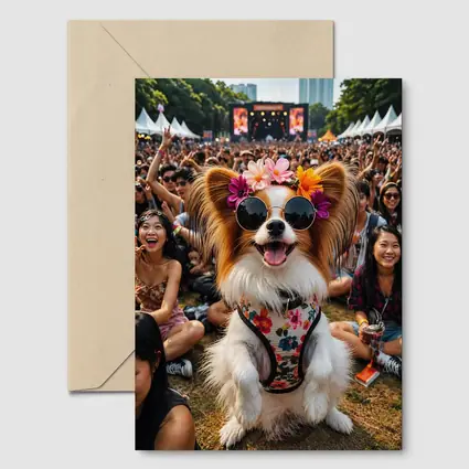 Papillon Dog Sunglasses Flowers Music Festival Crowd