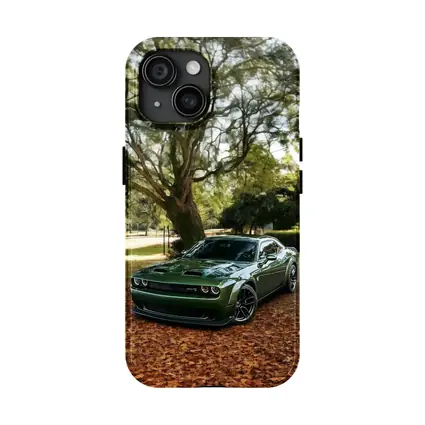 Dodge Challenger Green Muscle Car Autumn Park