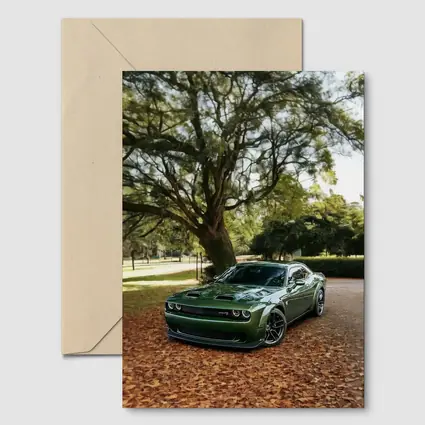 Dodge Challenger Green Muscle Car Autumn Park